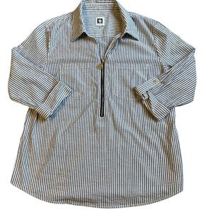Anne Klein 1/4 Zip Stripped Blouse Medium